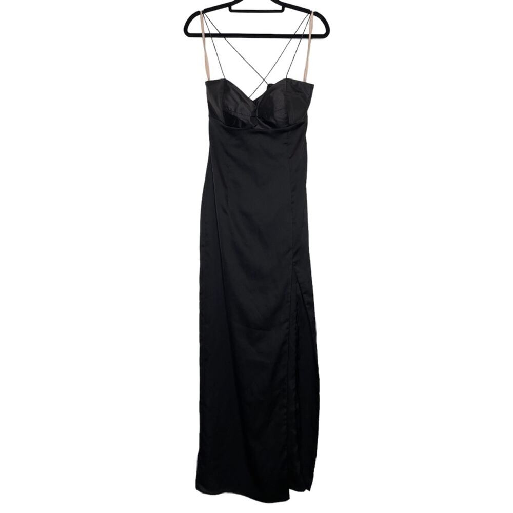 Fame and Partners Black Strappy Satin Maxi Dress